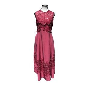 Kay Unger Maroon, Embellished Tiered Midi Dress